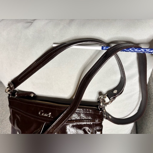 Coach Ashley Chocolate Brown Patent Leather Crossbody-Silver Hardware - Picture 5 of 16
